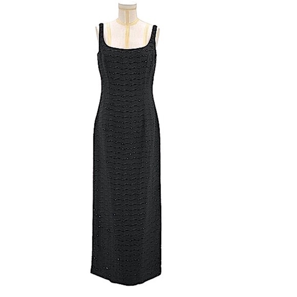 Carmen Marc Valvo Black Textured Beaded Formal Sheath Gown and Bolero Set Size 8 - Picture 7 of 16